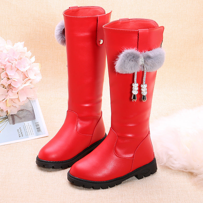 New Children's Velvet-lined High-top Boots