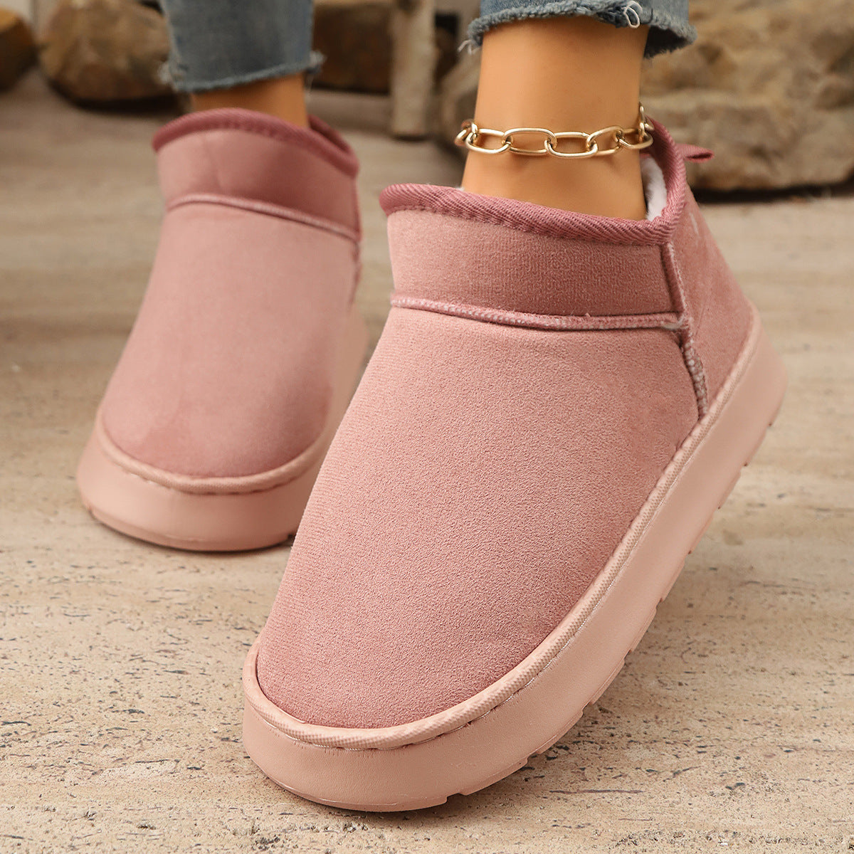 Short Boots With Thick Soles Non-slip Design And Plush Liningperfect For Outdoor Snowy Conditions