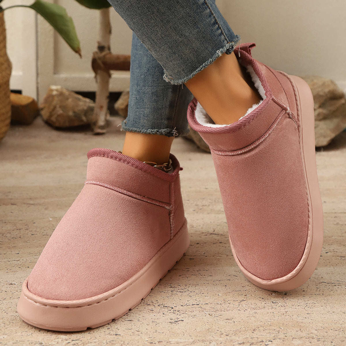 Short Boots With Thick Soles Non-slip Design And Plush Liningperfect For Outdoor Snowy Conditions