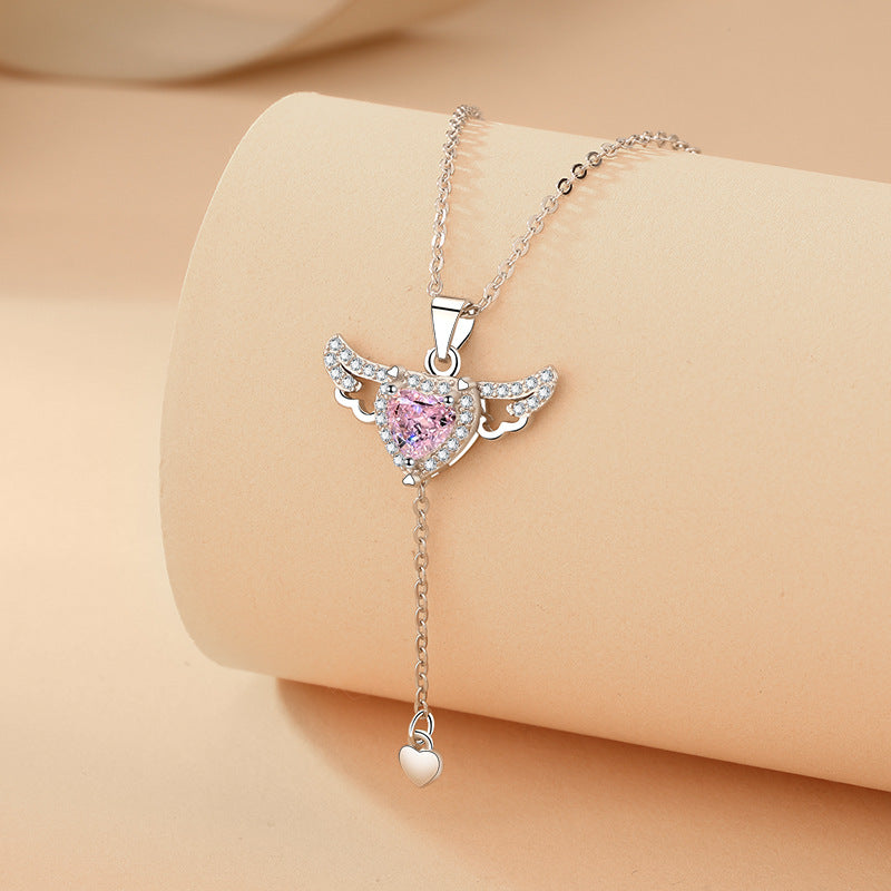 Moving Cupid Heart Angel Wings Necklace