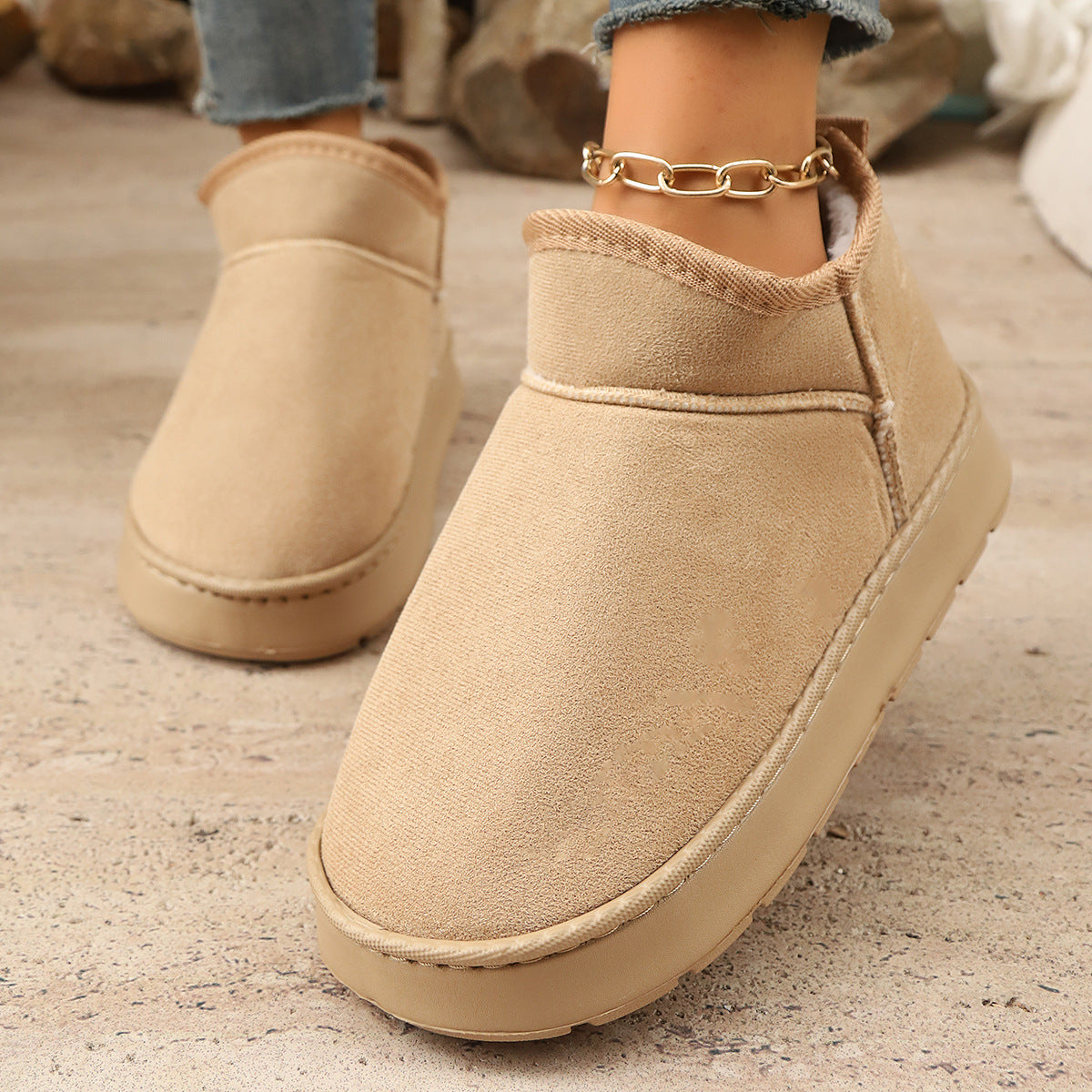 Short Boots With Thick Soles Non-slip Design And Plush Liningperfect For Outdoor Snowy Conditions